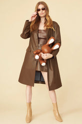 Chocolate Eco Leather Trench Coat S-M / Faux