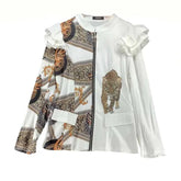 Colorful Ruffled Long Sleeved Zipper Blazer