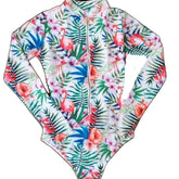 Colour Flower One-piece Long-sleeve Swimsuit with Zipper