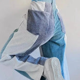 Contrast Color Pockets Corduroy High-Waist Pants