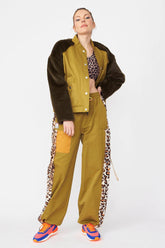 Contrasting Green Faux Fur Bomber Jacket One Size