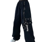 Cotton Chain Wide Leg Trousers Loose Pants Black / S
