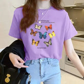 Cotton Color Butterfly T-Shirt for Casual Wear Purple / XS