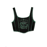 Cotton Crop Top Moon Phase Mushroom Design Green / S