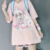 Cotton Cute Girl Oversize T Shirt Short Sleeve O Neck