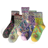 Cotton Embroidery Ethnic Flowers Socks