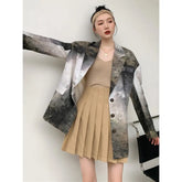 Cotton Ink Pattern Simple Button Loose Blazer pattern / S