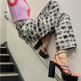 Cotton Polyester Eyes High Waist Baggy Pants