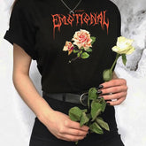 Cotton T-Shirt Emotional Rose Gothic Style Black / S