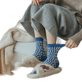 Cozy Retro Mid-Calf Socks for Everyday Wear Blue White