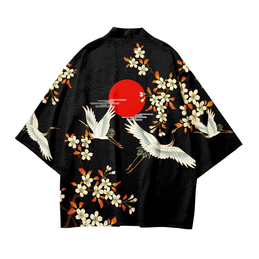 Crane Japanese Style Kimono - Black / L - KIMONO
