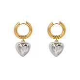 Dangling Heart Stainless steel Hoop Earrings Silver Gold