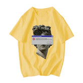 David Mona Lisa Mask Printed Cotton T Shirt Error Yellow / S