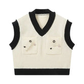 Decorative Buttons Knitted Vest with V Collar