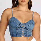 Denim Lace-Up Backless Crop Top