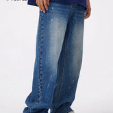 Denim Loose Straight Tube Pants for Men Blue / M