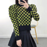 Contrast Checkerboard Turtleneck Knitted sweater