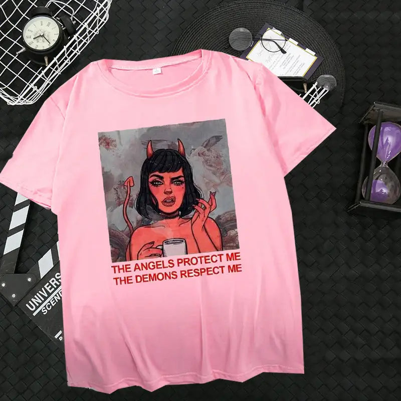 Devil Girl Angel T-Shirt - Pink / S