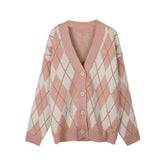 Diamond Oversized Long Sleeve Knitted Cardigan Sweater
