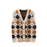 Diamond Plaid Vintage V-Neck Knitted Vest