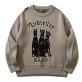 Doberman Oversize Knitted Sweater with Cartoon Design