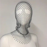 Elastic Balaclava Shiny Fishnet Rhinestone Turban Black