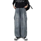 Elastic Waist Wide leg Pockets Baggy Jeans