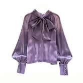 Elegant Bow Long Sleeve Shiny Shirt