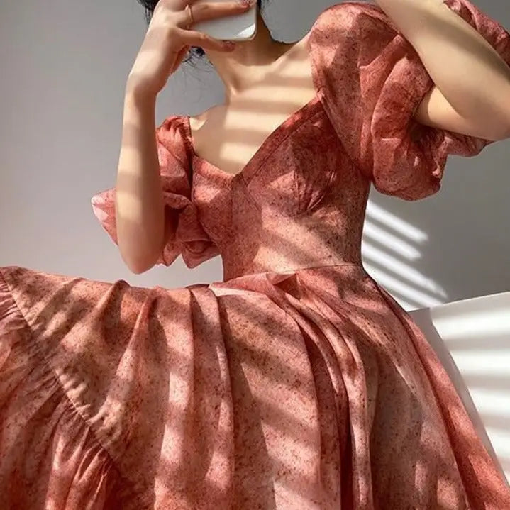 Elegant Short Sleeve Chiffon Midi Dress