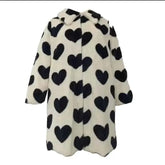 Elegant White Heart Long Faux Fur Coat