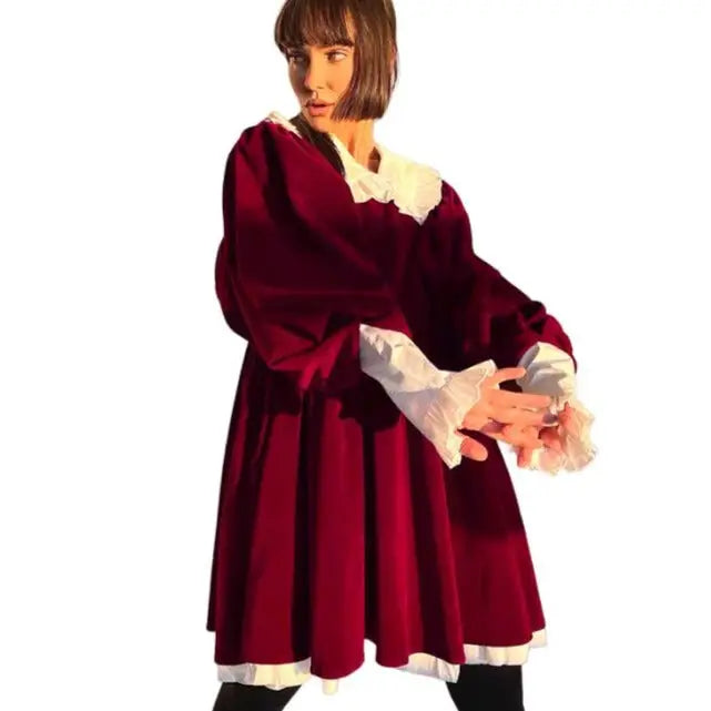 Elegant Winter Velvet Mini Dress - Red / S