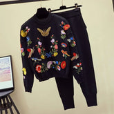 Embroidered Butterfly Floral Sweatshirt And Pants