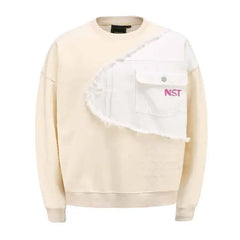 Embroidered Denim Loose Sweatshirt - Beige / S - Sweatshirts