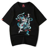 Embroidered Dragon T Shirt Chinese Style Loose Fit black / M