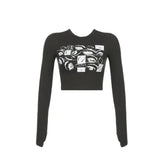 Eye Print Long Sleeve Bodycon Top for Women