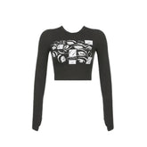 Eye Print Long Sleeve Bodycon Tops