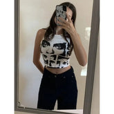 Face Sketch Crop Tank Top