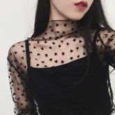 Fashion Black Mesh Long Sleeve blouse
