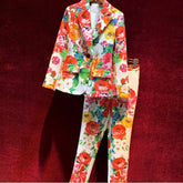 Fashion Elegant Flower Print Two Piece Suit