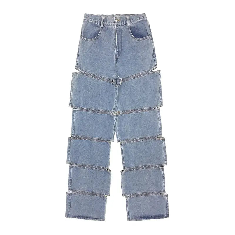 Fashion Multi-Pocket Denim Jean Pants - Light Blue / S