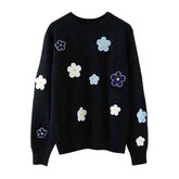 Floral Embroidered O Neck Knitted Sweater