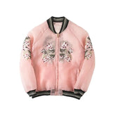 Floral Embroidery Perspective Bomber Jacket Polyester