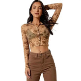 Floral Long-sleeve Crop-top