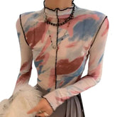 Floral Mesh See Through Translucent Blouse