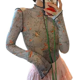 Floral Mesh See Through Translucent Blouse