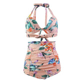 Floral Plus Size High Waist Bikini Set for Women Pink / S