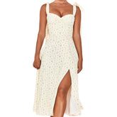 Floral Print Spaghetti Strap Backless V Neck Dress White / S