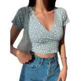 Floral V-Neck Crop Top Blouse