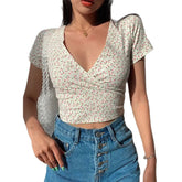 Floral V-Neck Crop Top Blouse
