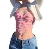 Flower Mesh Halter Tank Top Spandex Polyester